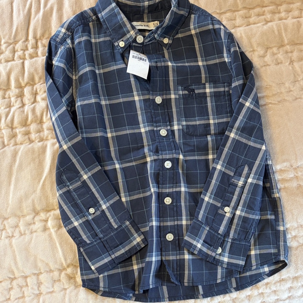 Abercrombie Kids Navy Plaid Button Down Shirt